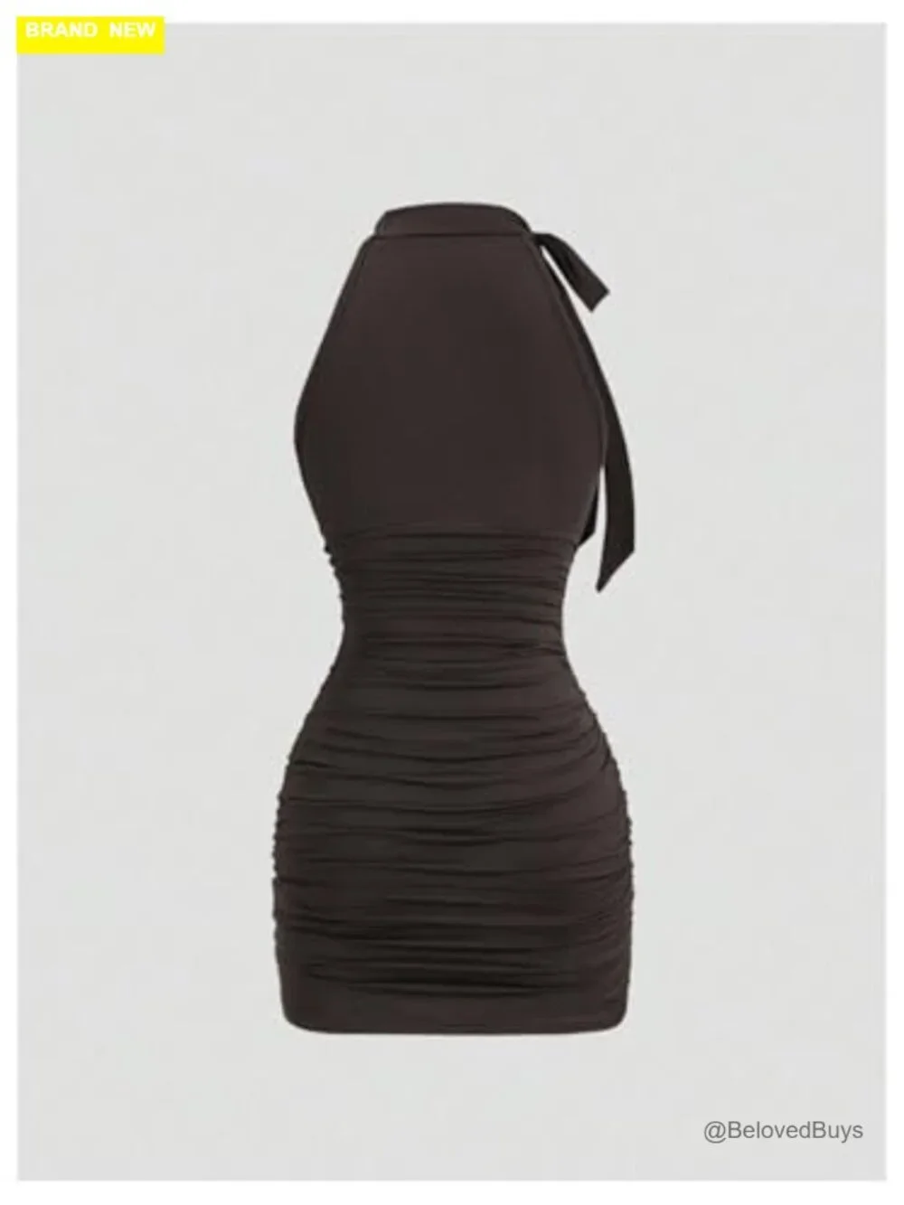 Women's Halter Neck Ruched Bodycon Mini Dress Sleeveless Slim Fit Summer Rave